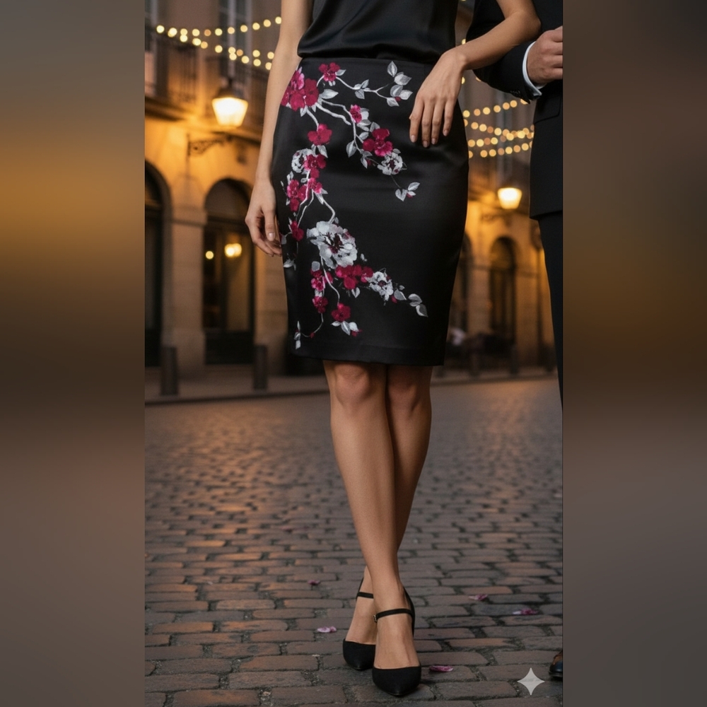 White House Black Market Black Floral Skirt
